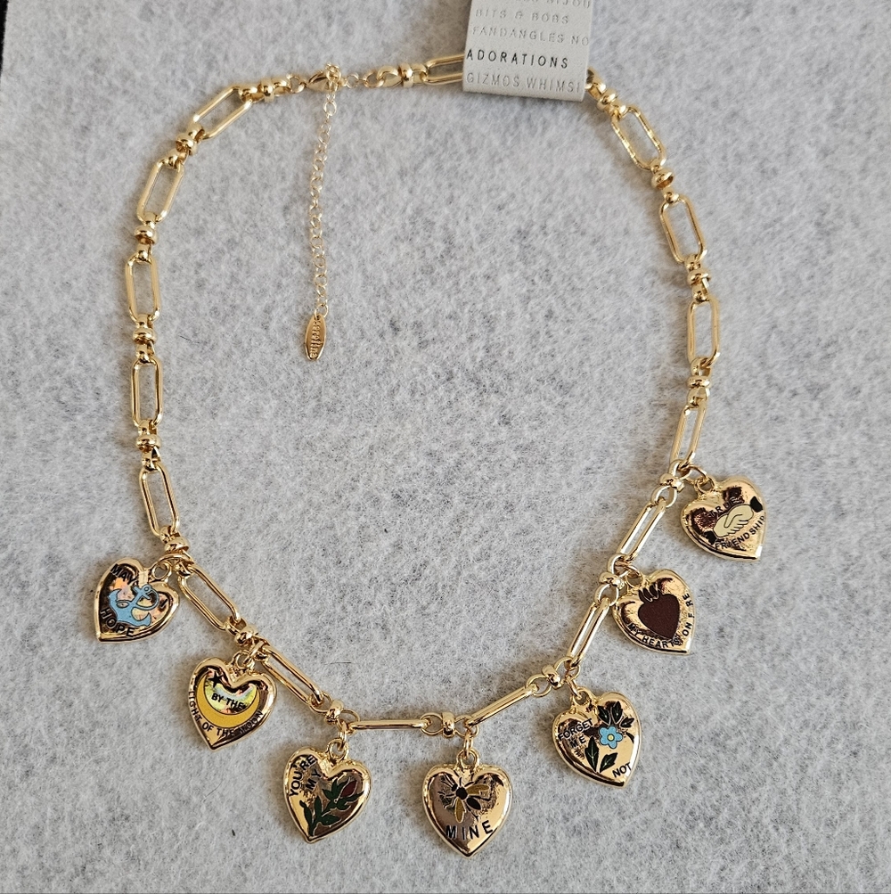 Anthropologie Heart Charm Link Necklace
